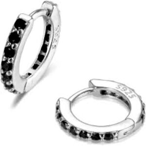 NEW Black Onyx Sterling Huggie Hoop Earrings, 9mm
